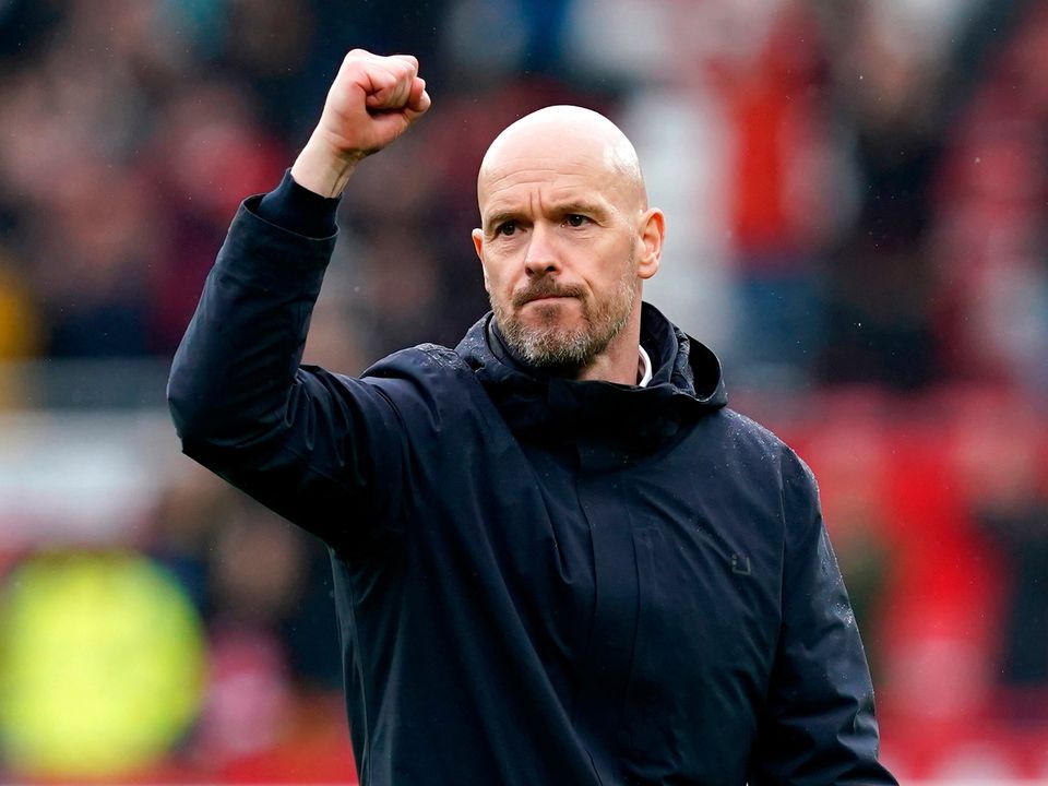 File photo dated 30-04-2023 of Manchester United manager Erik ten Hag at full time after the Premier League match at Old Trafford, Manchester. Current boss Erik ten Hag has impressed in his first season in the role and offers hope the club are turning the corner, but their statistics in the last 10 years stand in stark contrast to Ferguson’s record. Issue date: Thursday May 18, 2023. PA Photo. See PA Story SOCCER Ferguson Data. Photo credit should read: Martin Rickett/PA Wire