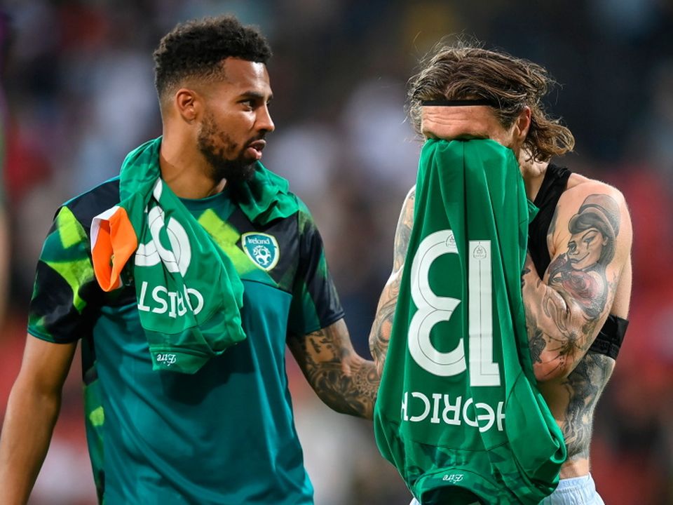 Cyrus Christie, left, and Jeff Hendrick of Republic of Ireland after their side's defeat