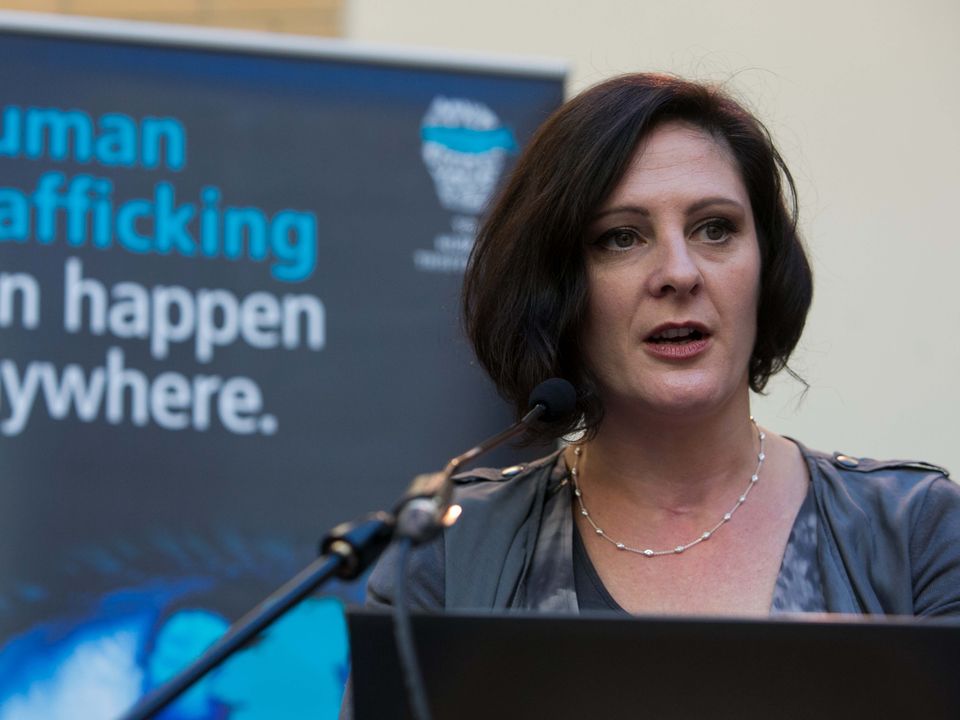 Women's Aid CEO Sarah Benson, speaking at the launch of Ireland's Second National Action Plan to Prevent and Combat Human Trafficking in Ireland. Photo: Gareth Chaney Collins