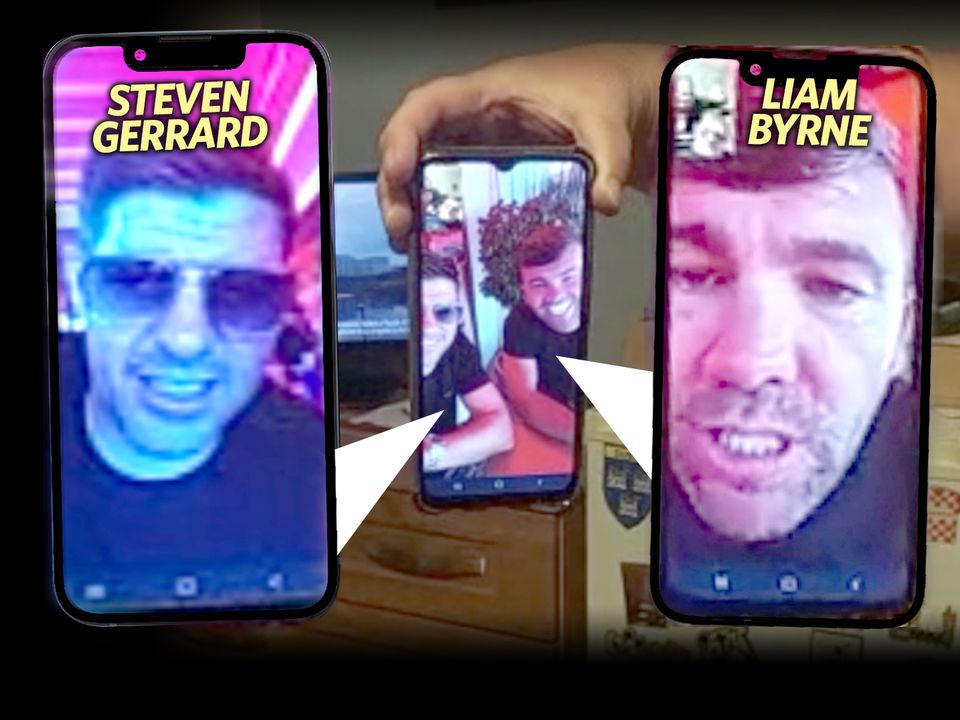 Steven Gerrard (left) and Liam Byrne (right) during the video call