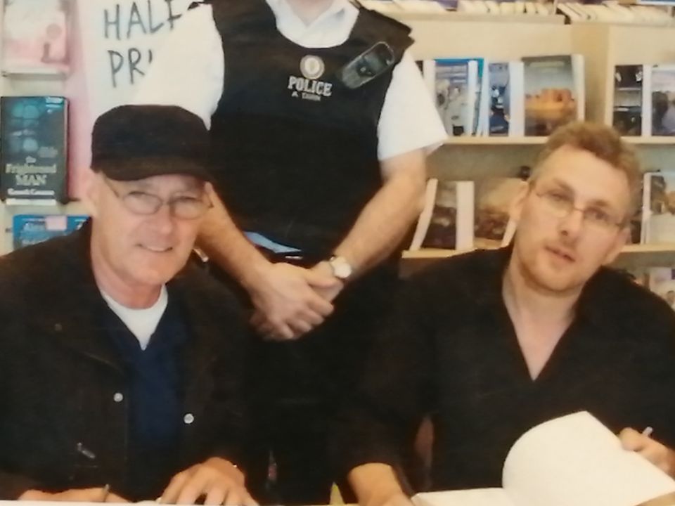 A signing at former bookstore Borders for my Smuggling Vacation book, when Jason and the Old Man were observed by undercover officers