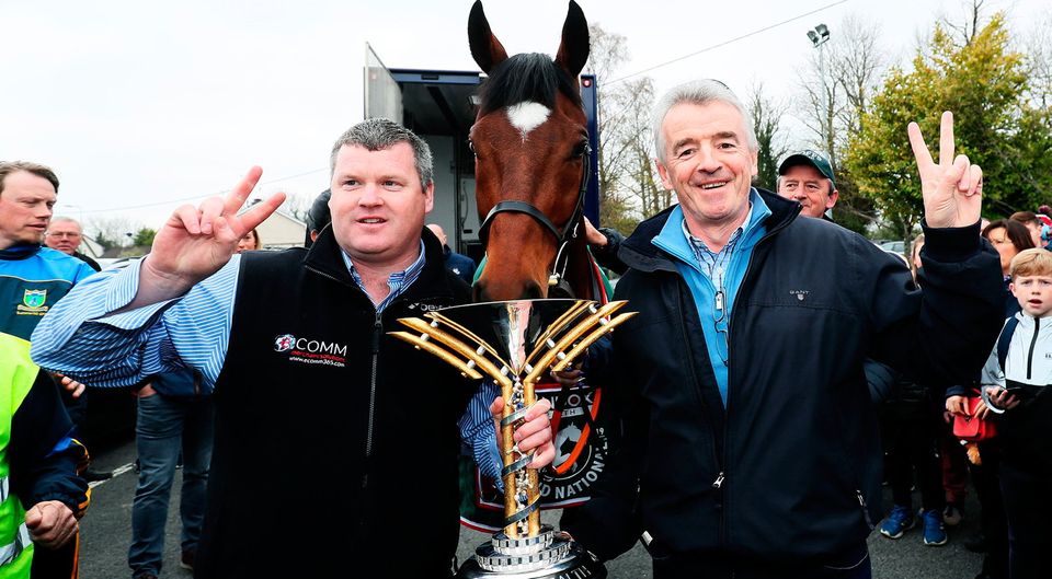 Grand National Winner Tiger Roll with trainer Gordon Elliott and owner Michael O'Leary