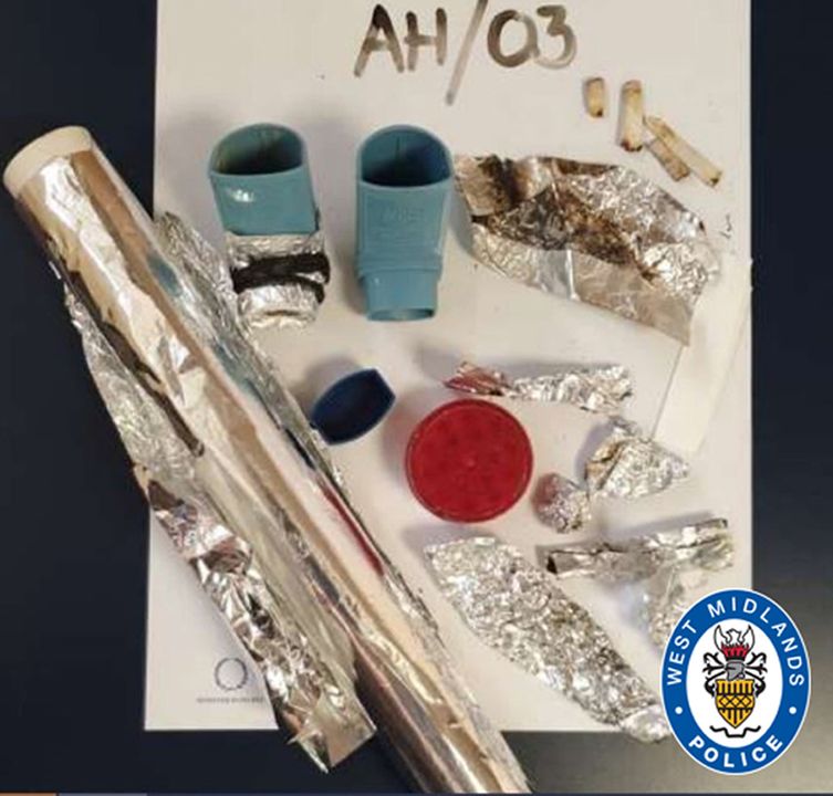 Drugs paraphernalia and inhalers found at the property of drug user Laura Heath (West Midlands Police/PA)