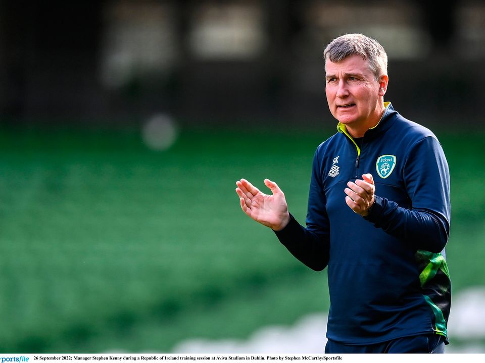 Manager Stephen Kenny during a Republic of Ireland training session at the Aviva Stadium. Photo: Sportsfile