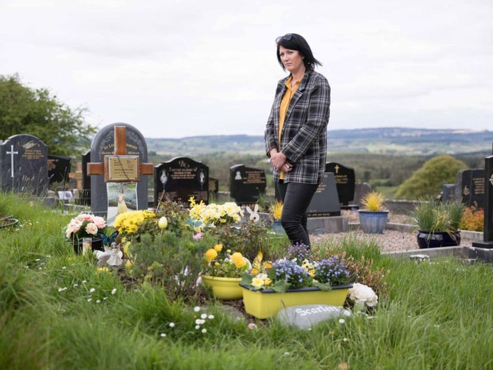 Kirsty Donnelllan at her daughter Scarlett’s grave, which was targeted by O’Sullivan