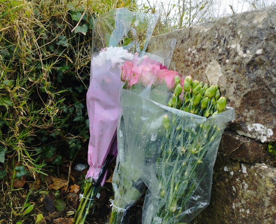Flowers left near the spot where Kelly was found
