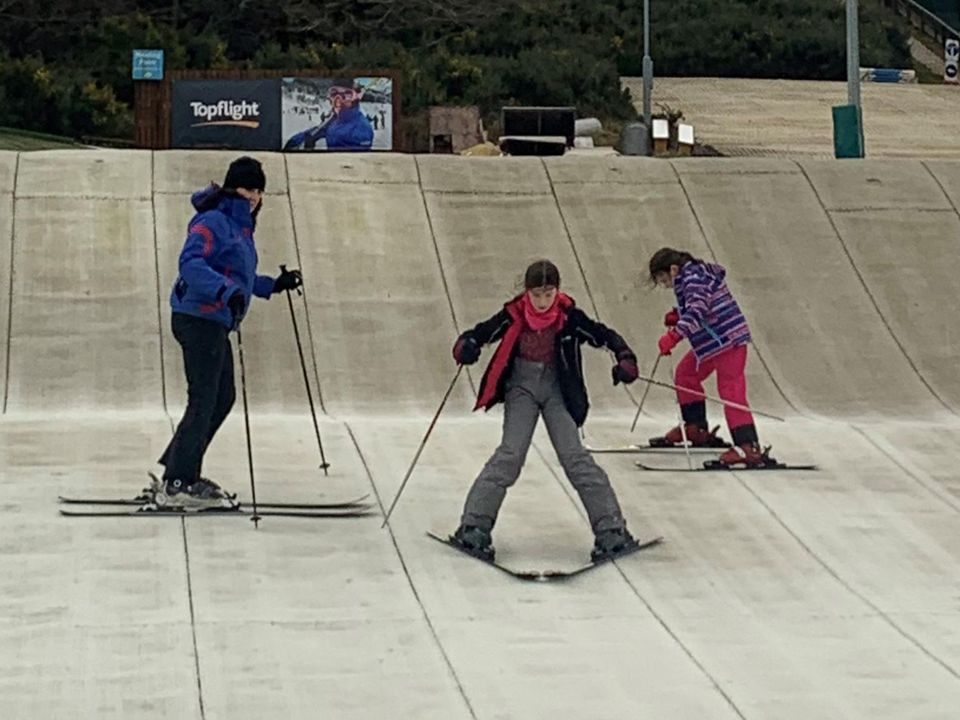 Chloe and Mia perfecting the ‘snowplough’ with instructor Tara Murphy