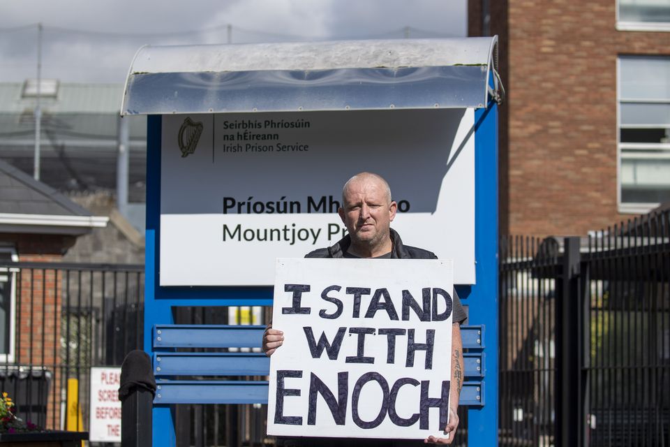 A supporter stands outside Mountjoy Prison
