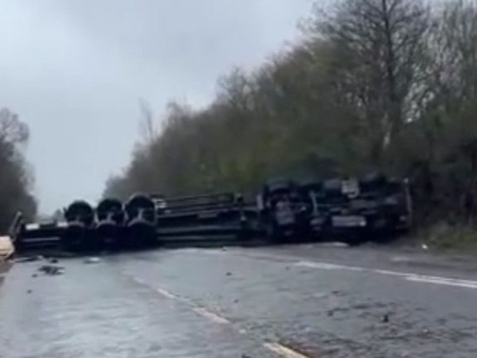 The lorry overturned in the accident.
