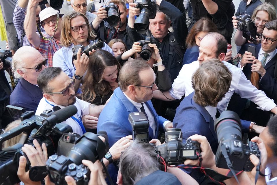 Actor Kevin Spacey was mobbed as he arrived at Westminster Magistrates’ Court (Jonathan Brady/PA)