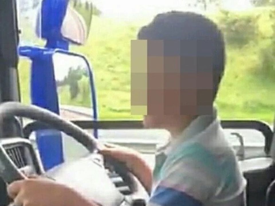 Image from the video taken of a boy driving an HGV on the M1 motorway, which was filmed and shared on social media