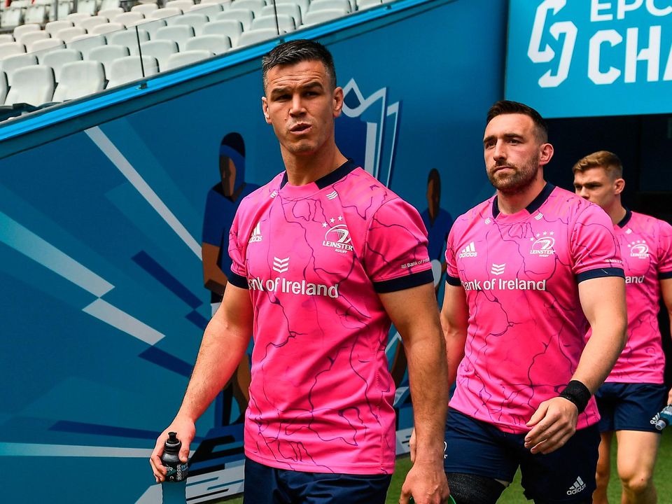 Leinster stars Johnny Sexton, Jack Conan and Garry Ringrose in Marseille as they prepare for their Champions Cup final clash with La Rochelle. Photo: Sportsfile