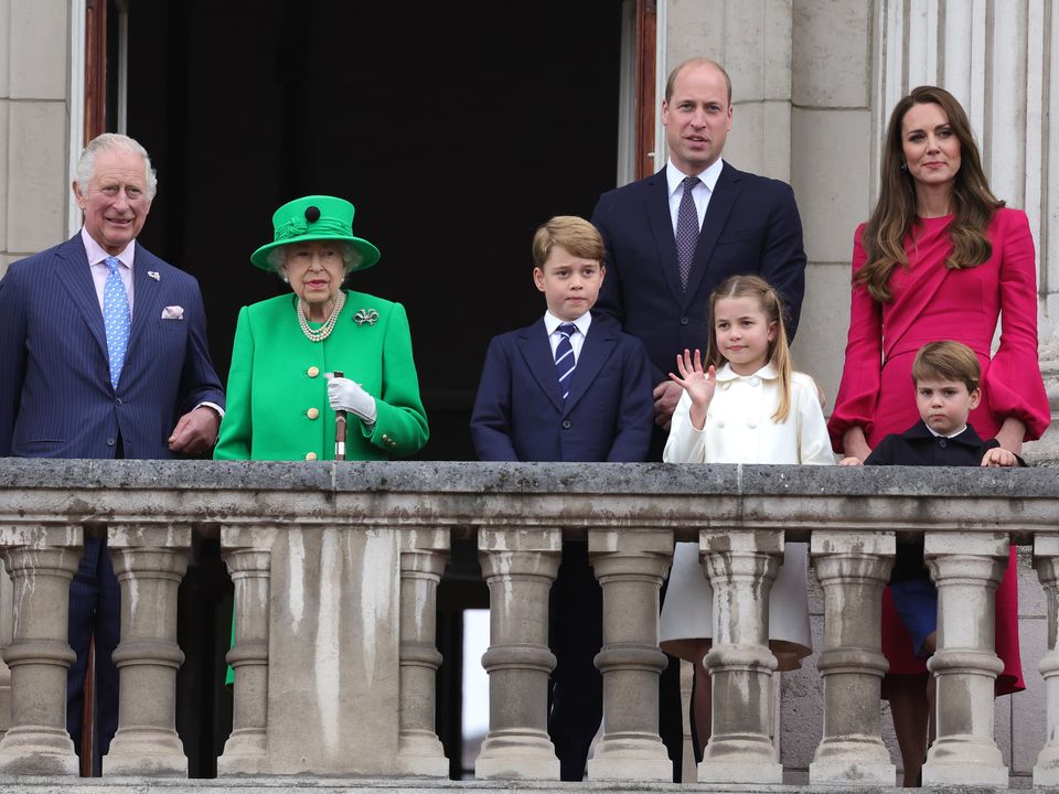 The Duchess of Cornwall, the Prince of Wales, the Queen, Prince George, the Duke of Cambridge, Princess Charlotte, Prince Louis, and the Duchess of Cambridge (Chris Jackson/PA)