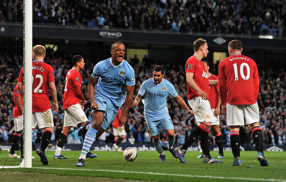 Vincent Kompany’s derby winner put City back in charge of the title race (Martin Rickett/PA)