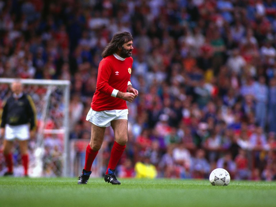 11 August 1991 - Manchester United FC former manager Sir Matt Busby testimonial match - George Best makes a return to Old Trafford. (Photo by Mark Leech/Getty Images)