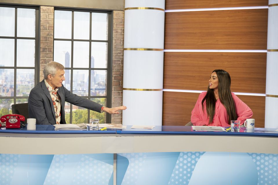 Jeremy Vine talks to Katie Price during her appearance on Jeremy Vine On 5, recorded at ITN studios in central London (Aaron Chown/PA)