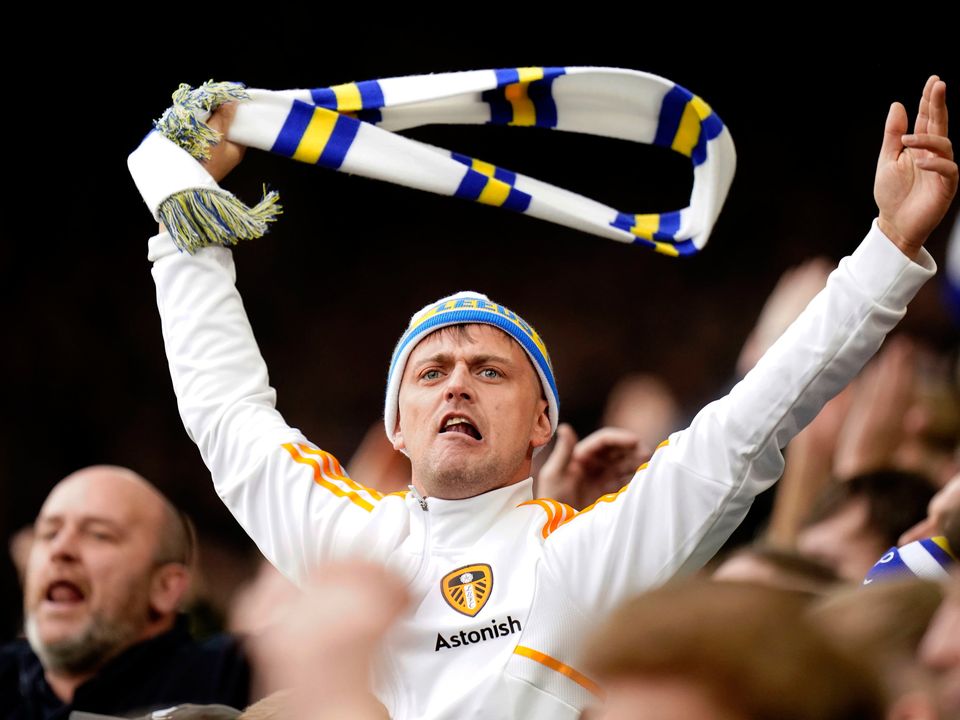 A Leeds supporter looks on during the defeat to Manchester United which left them in even greater relegation trouble. Photo: PA/Reuters