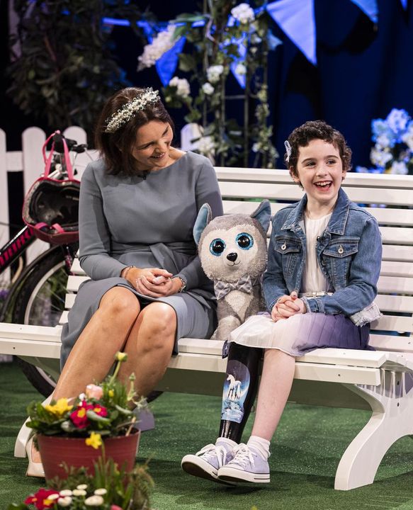 Saoirse Ruane (9) with her mum Roseanna on the set of The Late Late Show. Photo: Andres Poveda.