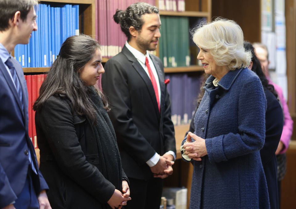 The Duchess of Cornwall meets students and library staff during a visit to Weston Library (Chris Jackson/PA)