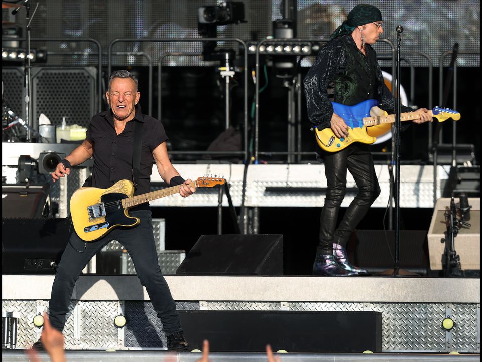 Bruce Springsteen and the E Street Band on stage at the RDS this evening. Photo: Steve Humphreys.