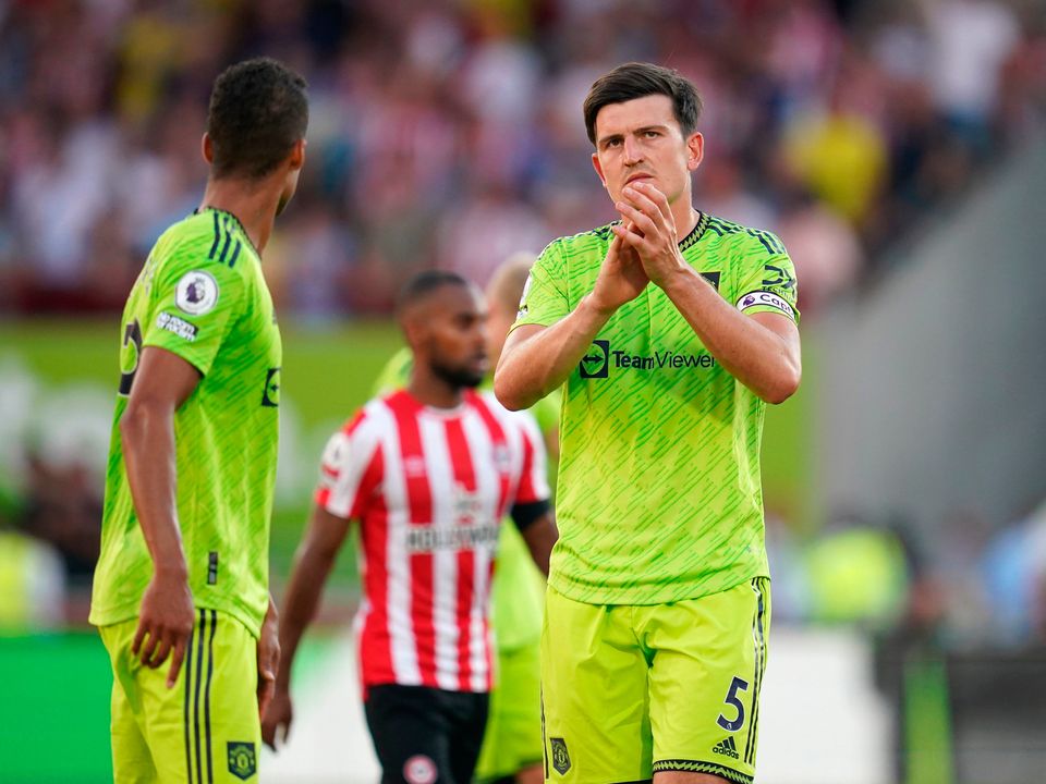 Manchester United's Harry Maguire reacts after the Premier League match at the Gtech Community Stadium, Brentford. Picture date: Saturday August 13, 2022. Photo: PA