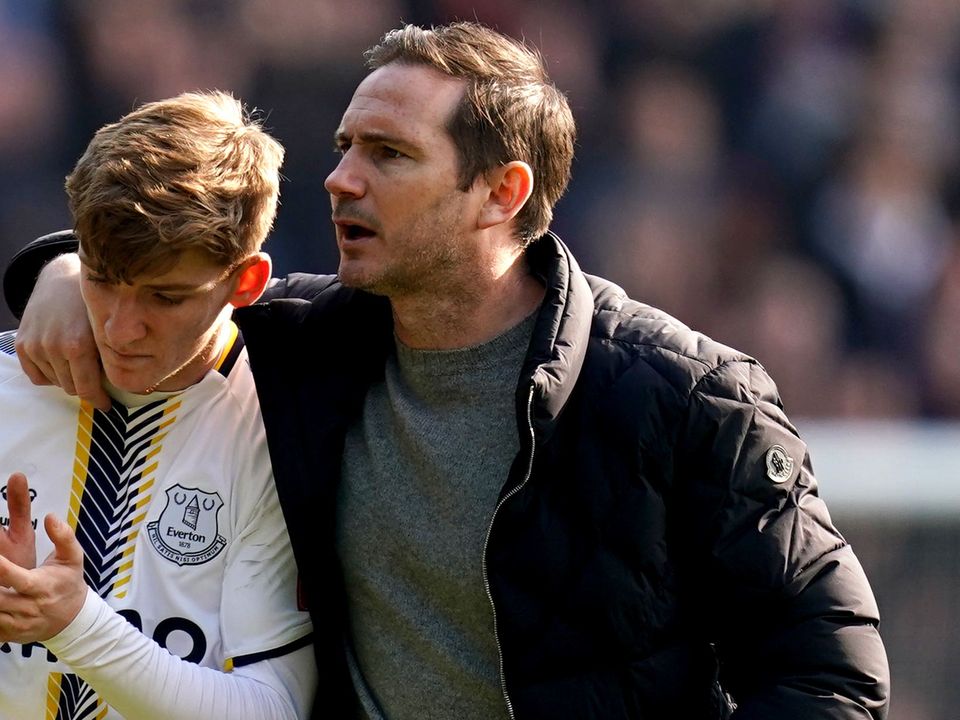 Anthony Gordon, left, and Frank Lampard know Everton still have a lot of work to do to stay in the Premier League (John Walton/PA)