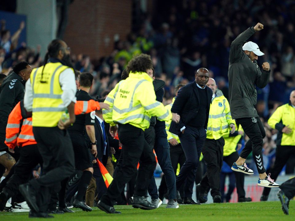 Patrick Vieira was involved in an altercation with an Everton fan on the pitch after Crystal Palace lost 3-2 at Goodison Park on Thursday (Peter Byrne/PA)