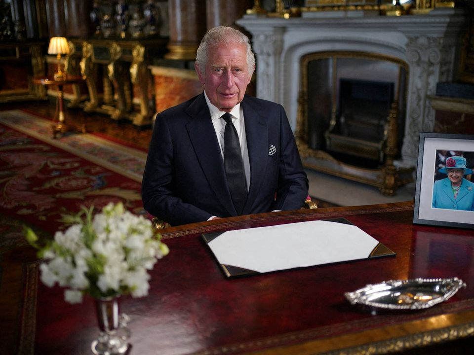 Throne: King Charles III delivers his address from Buckingham Palace yesterday. Photo: PA
