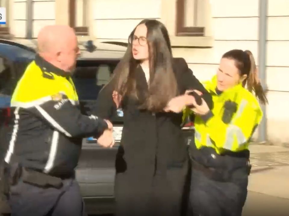 Enoch Burke's sister Ammi being removed from the court. Photo credit: RTE News