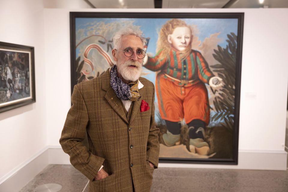 John Patrick Byrne retrospective A Big Adventure opens at Kelvingrove Art Gallery and Museum.PicturedJohn Byrne beside The American Boy (1971)A new exhibition charting the illustrious career of John Patrick Byrne, a modern Scottish cultural icon, is set to open at Kelvingrove Art Gallery and Museum on Friday 27 May. A Big Adventure is the first retrospective of the Paisley born artist, playwright, and theatre maker for more than 20 years. A true polymath, John Byrne has continued to work, paint and create plays on into his 80’s. A Big Adventure encapsulates the energy, excitement and diversity of Byrne’s work and tells a little of the enthralling life he has led. Photograph by Martin ShieldsTel 07572 457000www.martinshields.com© Martin Shields
