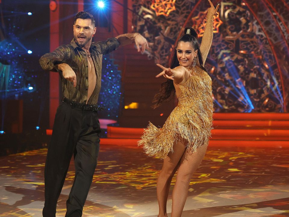 Singer Brooke Scullion with her dance partner Robert Rowinski during Dancing With The Stars. Picture by Damien Eagers