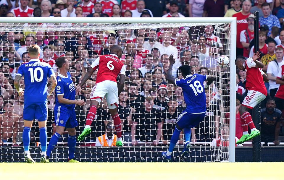 Arsenal's Gabriel Jesus (right) scores their side's second goal of the game during the Premier League match at the Emirates Stadium, London. Picture date: Saturday August 13, 2022.