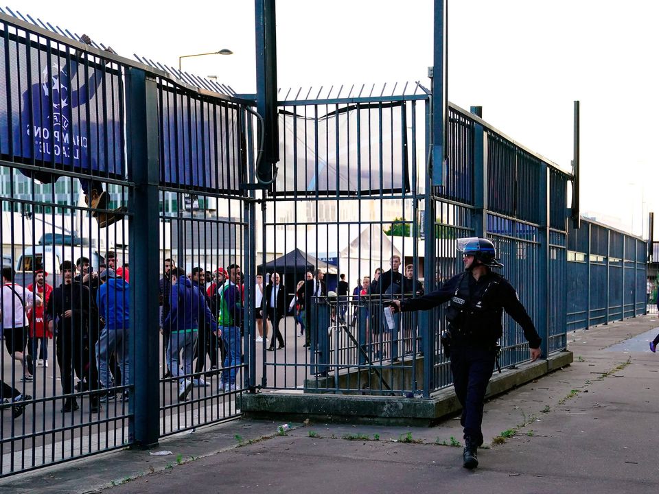 Police use pepper spray against fans outside the ground before the Champions League final at the Stade de France in Paris. Photo: Adam Davy/PA Wire
