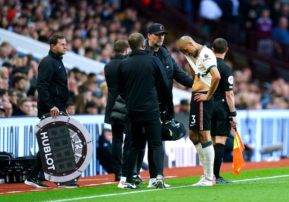 Liverpool’s Fabinho suffered a hamstring injury at Villa Park (Mike Egerton/PA)