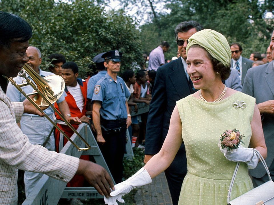 NEW YORK, USA - JULY 09:  Queen Elizabeth ll greets a jazz musician in New York during a State Visit to the United States on July 09, 1976 in New York, USA. (Photo by Anwar Hussein/Getty Images)