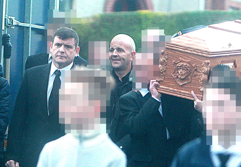 15.01.2014 Funeral of Eddie McLoughlin Crumlin. Shows Paul Rice and Gerard Kavanagh with coffin. Pic Mc Nulty/Leslie
