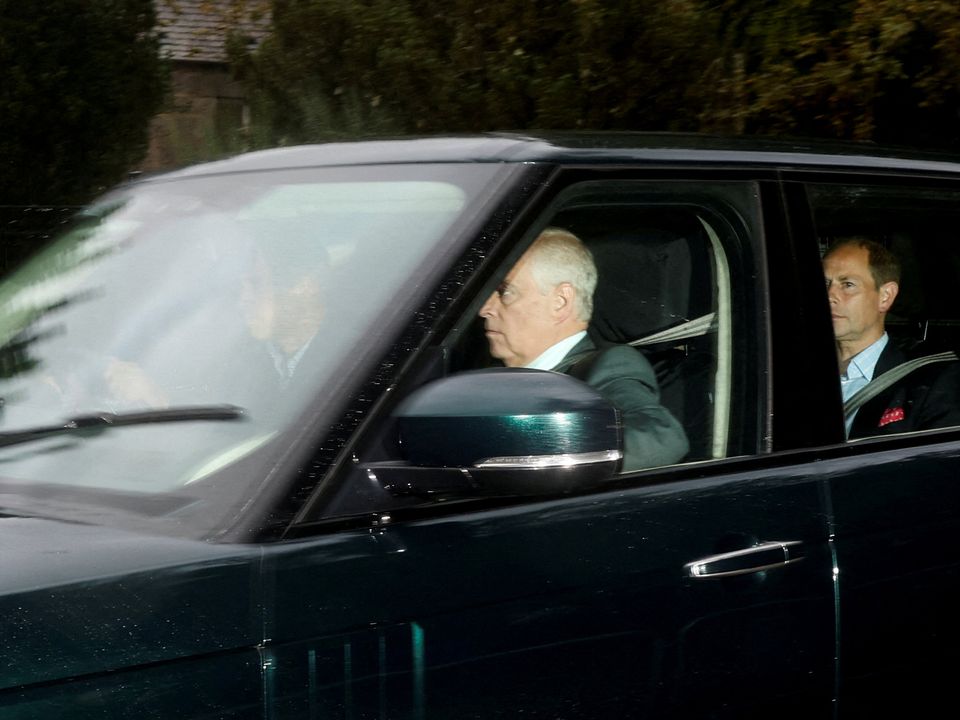 Prince William drives a vehicle with Prince Edward and Prince Andrew, as they arrive at Balmoral Castle. Photo: Reuters/Russell Cheyne