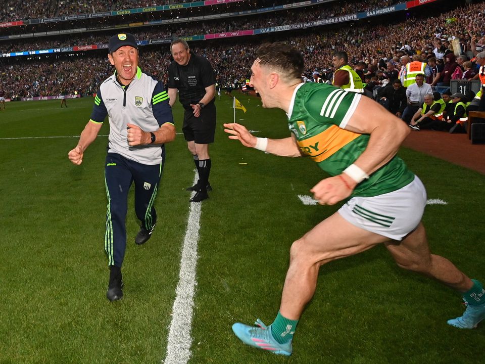 Kerry manager Jack O'Connor and Paudie Clifford of Kerry celebrate All-Ireland victory against Galway. Photo: Ramsey Cardy/Sportsfile