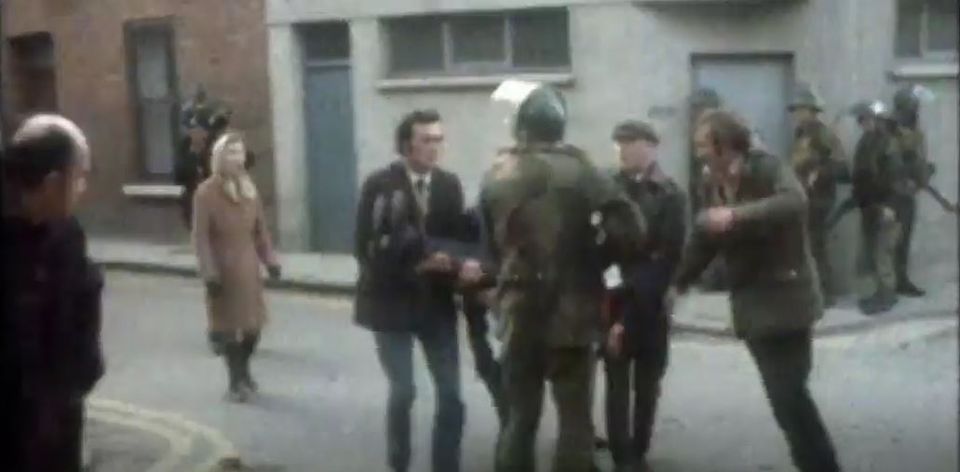 May O'Neill, left in the headscarf, in the iconic image of Fr Edward Daly and a group of men carrying the body of Jackie Duddy on Bloody Sunday.