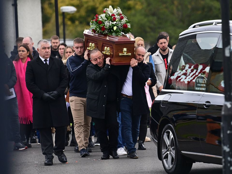 Attendees at the funeral of Sean Fox at Christ the Redeemer Church in Lagmore. Picture: Pacemaker