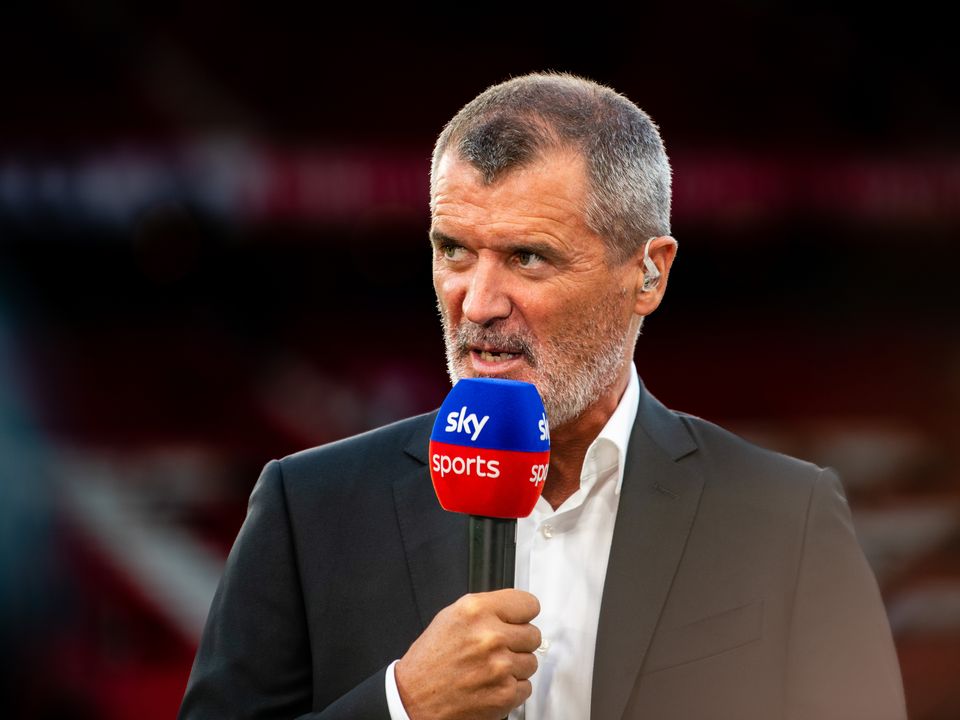 Roy Keane broadcasts ahead of the Premier League match between Manchester United and Liverpool FC at Old Trafford last Monday