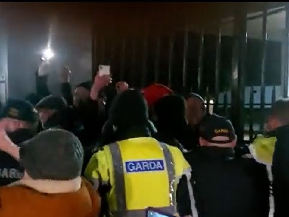 Protestors demonstrating outside Columb Barracks in Mullingar