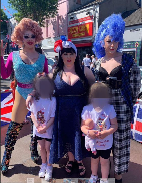 Missy Onya Becks with fellow drag queens at the Shankill party