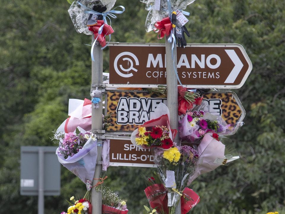 Flowers at the site of the crash